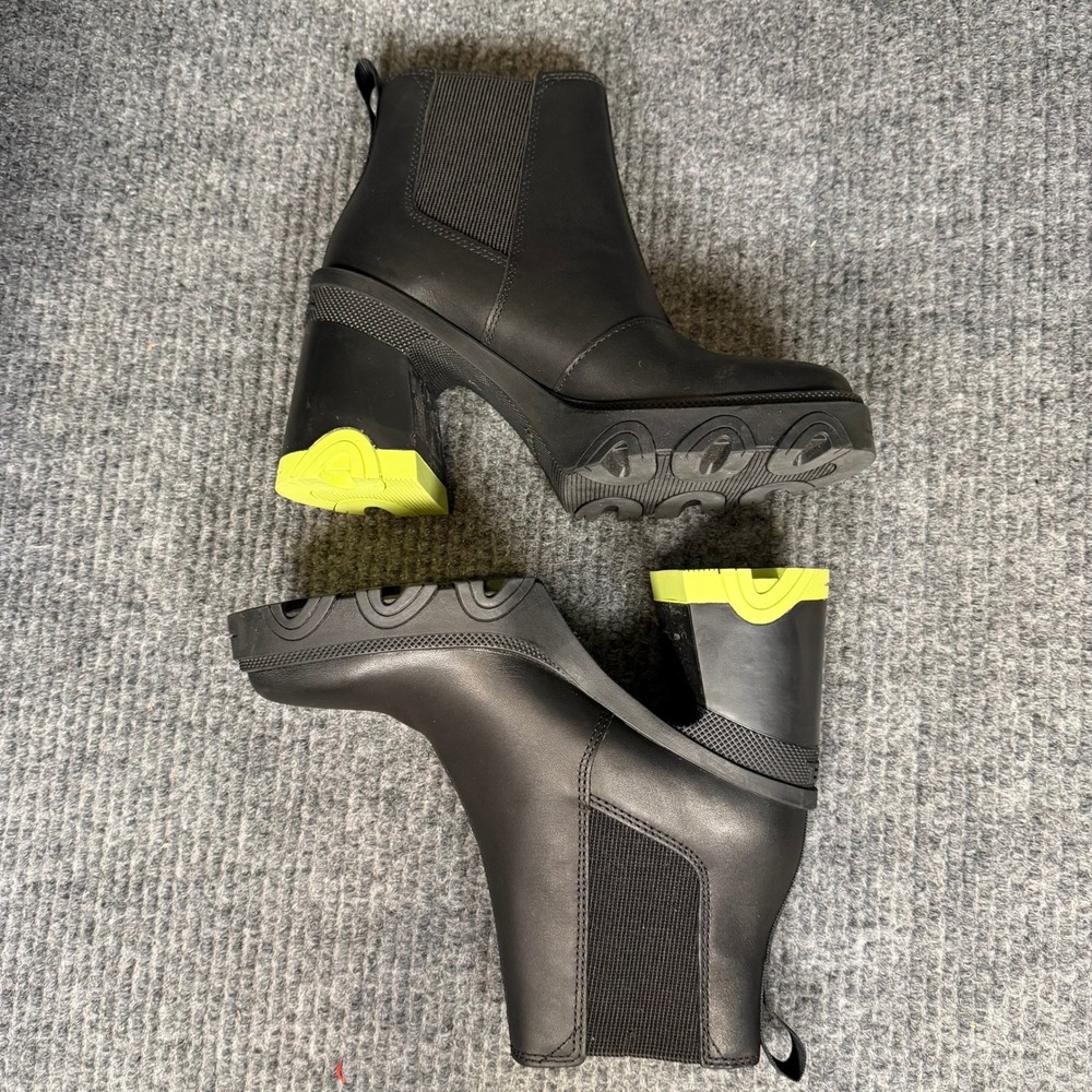 Sorel Brex Chelsea Boots Womens 5 Black Neon Green Lug Sole Platform Heel